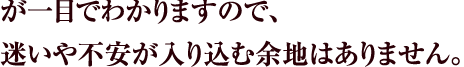 が一目でわかりますので、迷いや不安が入り込む余地はありません。