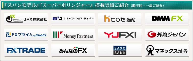 スパンモデル、スーパーボリンジャーは、あまりの反響の大きさに大手FX会社に続々と標準搭載
されています。