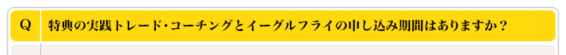 特典の実践トレード・コーチングとイーグルフライの申し込み期間はありますか？