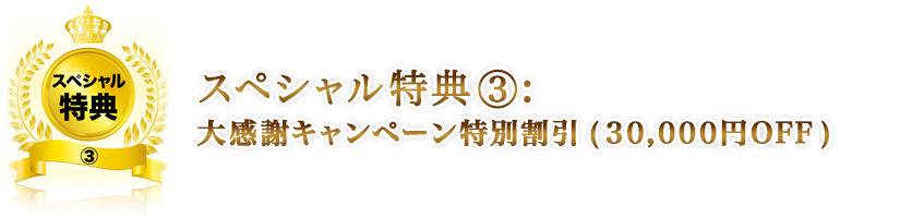 スペシャル特典③大感謝キャンペーン特別割引(30,000円OFF)